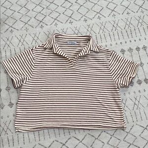 Beige and maroon striped Teri cloth crop top